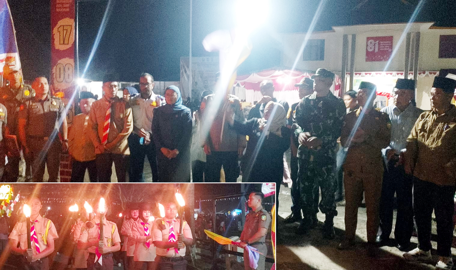 Semarak HUT RI ke 81 Pemcam Merbau Bersama Korwil Pendidikan Gelar Pawai Obor
